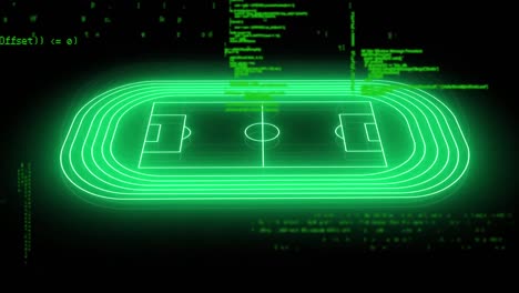 Animation-of-green-neon-football-field-and-data-processing