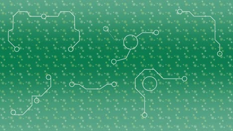 Animation-of-geometric-shapes-over-green-background-with-rotating-molecules