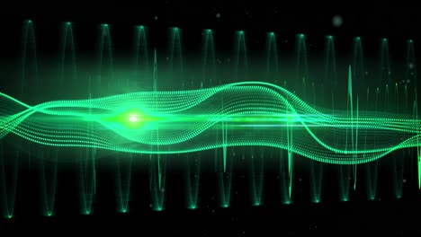 Animation-of-green-neon-network-of-connections-moving-over-black-background