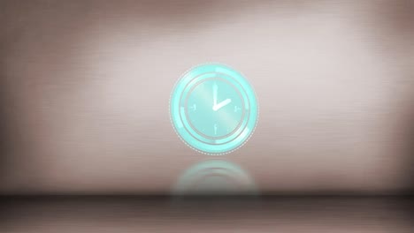 Animation-of-clock-moving-over-beige-background