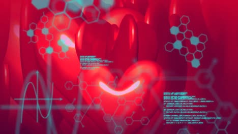 Animation-Chemischer-Formeln-Und-Datenverarbeitung-über-Rotierenden-Herzen