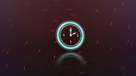 Animation-of-clock-moving-over-purple-background