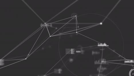 Animation-Weißer-Kreise-über-Netzwerk-Von-Verbindungen-Und-Datenverarbeitung-Auf-Schwarzem-Hintergrund