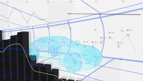 Animation-of-statistics-processing-over-3d-car-model