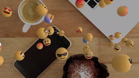 Animation-Von-Emoji-Symbolen-über-Smartphone