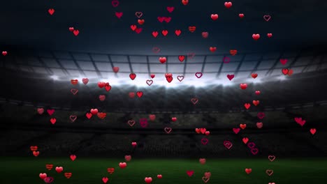 Animation-Von-Herzen,-Die-über-Dem-Nachtstadion-Schweben