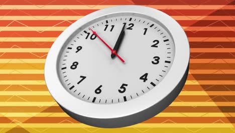Animation-of-clock-moving-over-striped-background