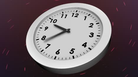 Animation-of-clock-moving-over-purple-background
