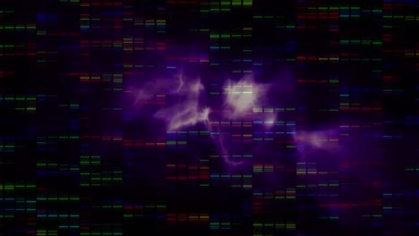 Animation-of-data-processing-over-chemical-formulas-and-dna-chains-in-blue-space