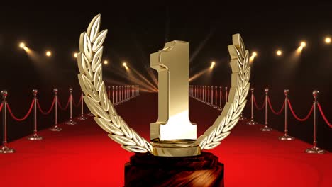 Animation-of-first-place-award-trophy-at-floodlit,-red-carpet-winners'-prize-giving-ceremony