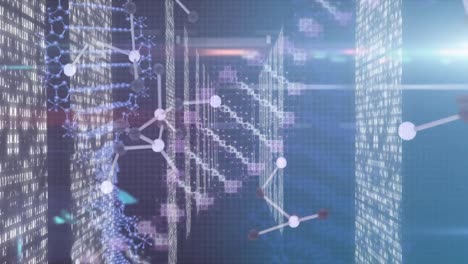 Animation-of-molecules-and-dna-strand-spinning-and-data-processing