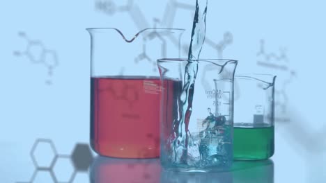 Animation-of-chemical-formulas-over-liquid-pouring-onto-glass