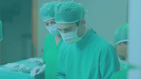 Animation-Des-Netzwerks-Von-Verbindungen-über-Chirurgen,-Die-Patienten-Im-Operationssaal-Operieren