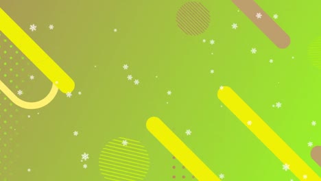 Animation-of-stars-floating-over-green-background-with-diverse-shapes