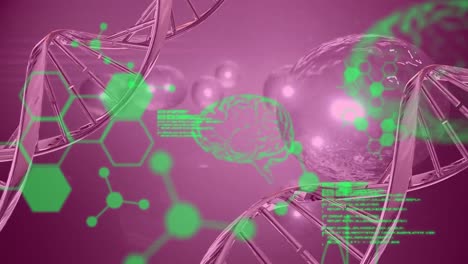 Animation-Chemischer-Formeln-Und-Datenverarbeitung-über-DNA-Ketten-Und-Zellen