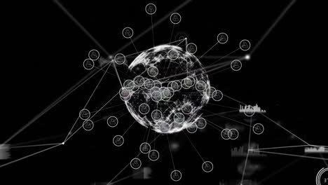 Animation-Des-Globus-über-Ein-Netzwerk-Von-Verbindungen-Und-Datenverarbeitung
