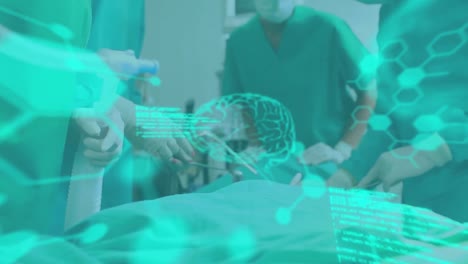 Animation-of-brain-scan-and-medical-data-processing-over-surgeons-at-work-in-operating-theatre