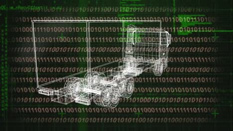Animation-of-truck-project-rotating-over-binary-code-in-green-and-black-space
