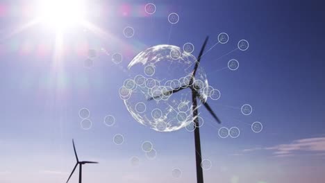 Animation-of-globe-with-icons-over-wind-turbine