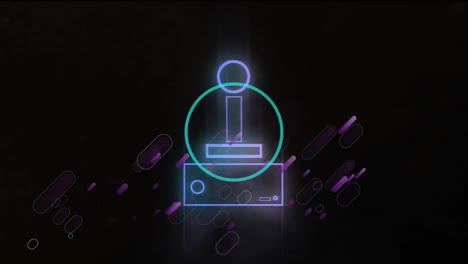 Retro-Videospiel-Controller-Neonsymbol-Vor-Violetten-Lichtspuren-Auf-Schwarzem-Hintergrund