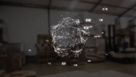Animation-of-network-of-connections-with-numbers-and-globe-over-warehouse