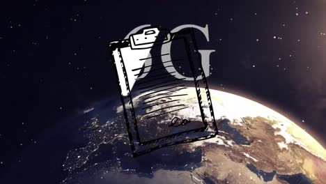 Animation-Des-Sonnenaufgangs-über-Dem-Globus-Im-Weltraum-Und-6g-Mit-Notizblock