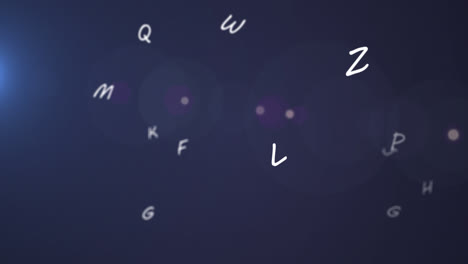 Animation-Von-Buchstaben-Und-Lichtflecken-Auf-Blauem-Hintergrund