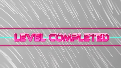 Animation-of-level-completed-text-and-lines-on-pink-background