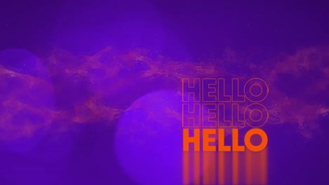 Animation-of-circles,-hello-and-red-waves-over-blue-background