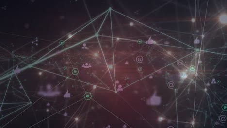 Animation-Des-Verbindungsnetzwerks-Mit-Symbolen-Auf-Blauem-Hintergrund