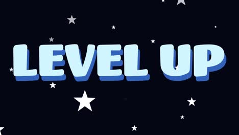 Animation-of-level-up-text-and-stars-on-blue-background