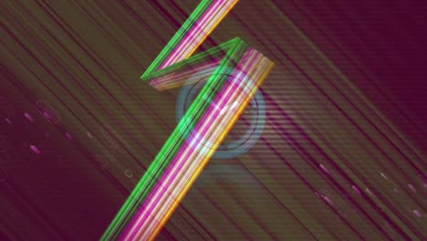Neon-ticking-clock-and-light-trails-against-purple-light-trails-on-dark-background