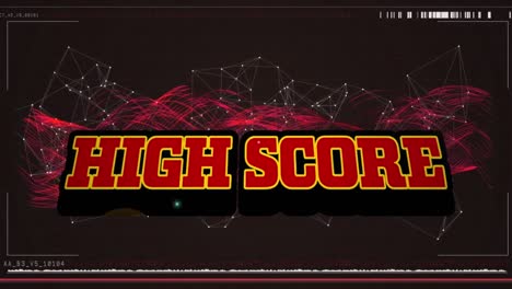 Animation-of-high-score-text-and-shapes-on-black-background
