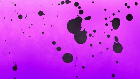 Animation-of-red-dots-moving-over-striped-blue-background-changing-into-stains-on-pink-surface