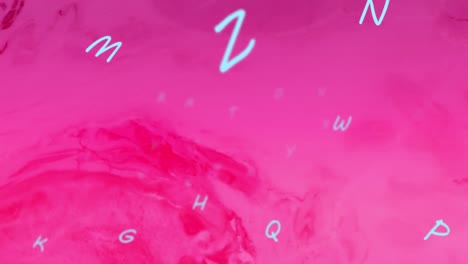 Animation-of-letters-and-shapes-on-pink-background