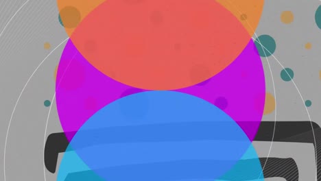Animation-Von-Linien-Und-Kreisen,-Die-Sich-Unter-Blauen,-Gelben-Und-Rosa-Kreisen-Bewegen