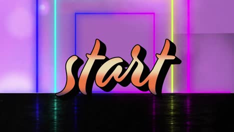 Animation-of-start-text-and-shapes-on-pink-background