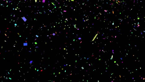 Animation-of-snow-and-colourful-confetti-falling-over-black-background