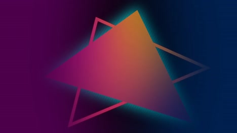 Animation-of-pink-an-yellow-triangles-over-violet-and-navy-background