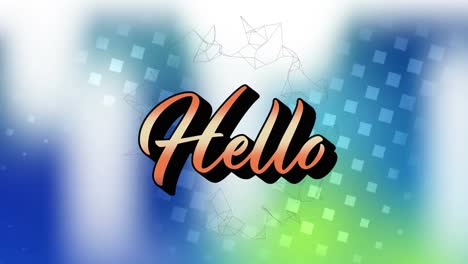 Animation-of-hello-text-and-shapes-on-blue-background