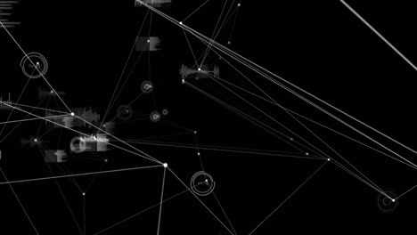 Animation-of-network-of-connections-and-data-processing-on-black-background
