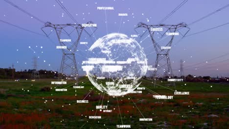 Animation-of-globe-with-texts-over-electricity-pylons