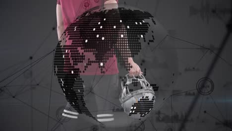 Animation-Der-Datenverarbeitung-Und-Globus-über-Einem-Kaukasischen-Männlichen-American-Football-Spieler-Mit-Ball