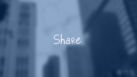 Animation-of-share-text-over-cityscape