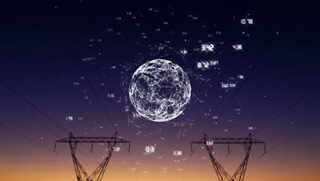 Animation-of-globe-with-numbers-over-electricity-pylons