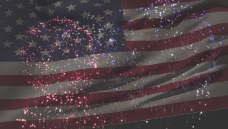Animation-Der-Flagge-Amerikas,-Die-über-Einem-Feuerwerk-Weht