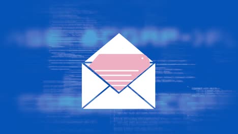 Animation-of-envelope-over-data-processing-on-blue-background