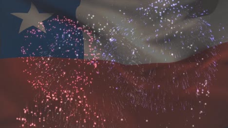 Animation-Der-Chilenischen-Flagge,-Die-über-Einem-Feuerwerk-Weht