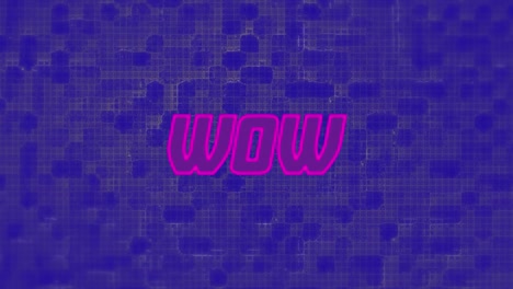 Animation-of-wow-text-on-blue-background