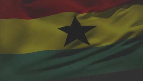 Animation-Der-Flagge-Ghanas,-Die-über-Einem-Feuerwerk-Weht